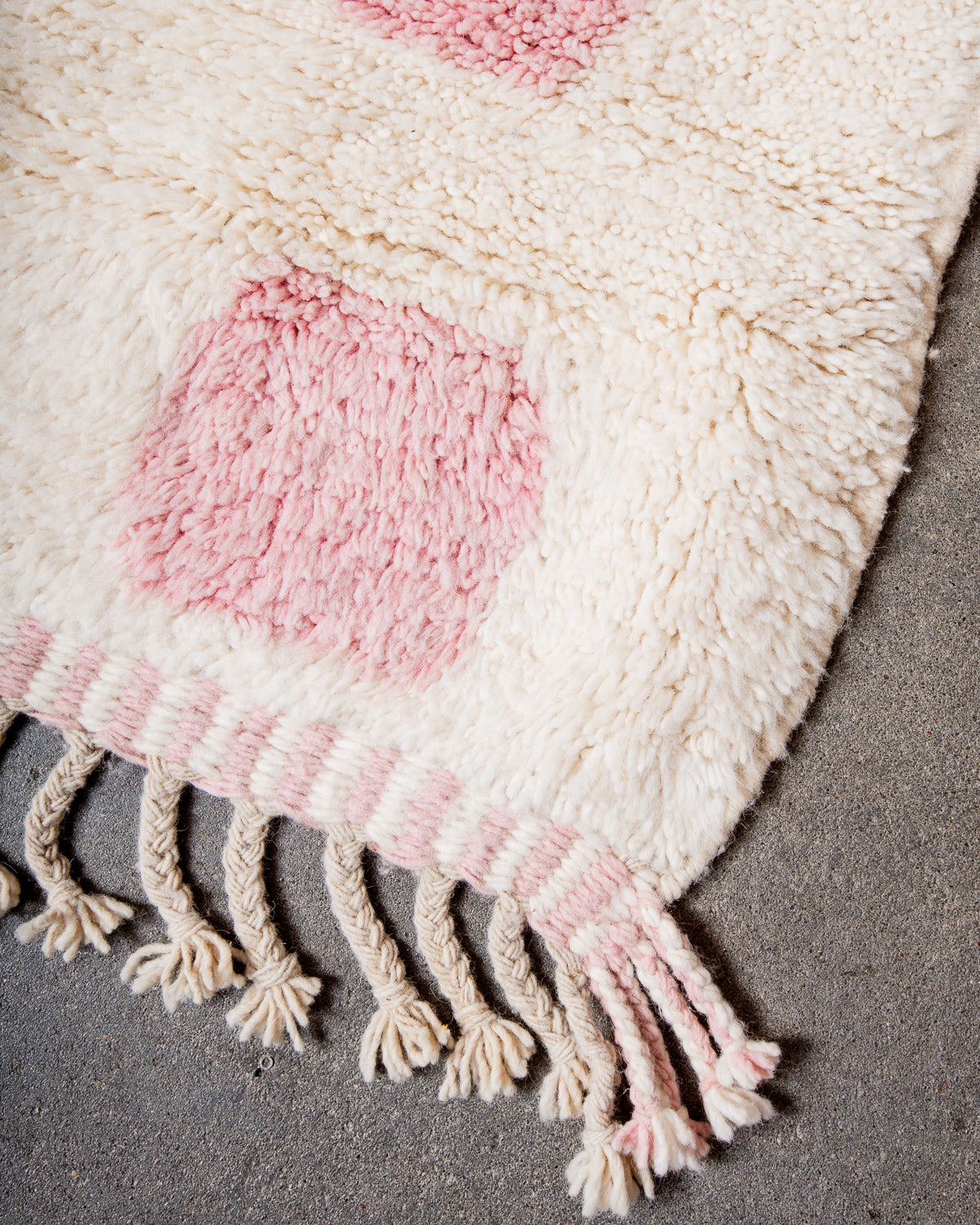 Modern, designer, handcrafted Berber rug from Morocco. Beniourain carpet with beautiful colours and patterns and fluffy wool texture.